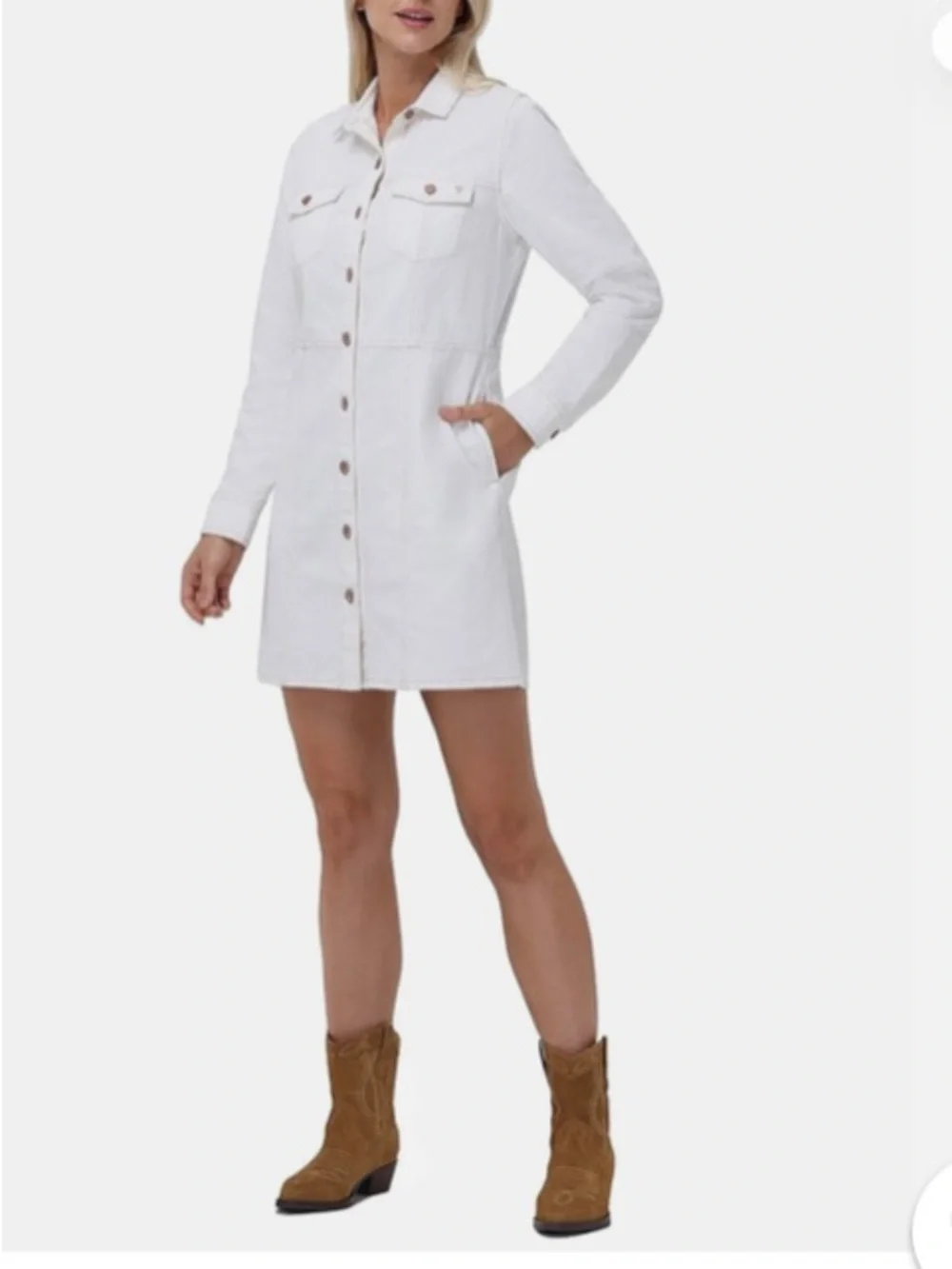 Frye White Long-Sleeve Button-Front Dress - Picture 3 of 6
